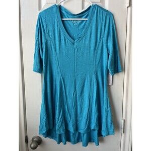 NWT Soft Surroundings Blue V-neck Short Sleeve Perfect A-Line Tunic Shirt - M
